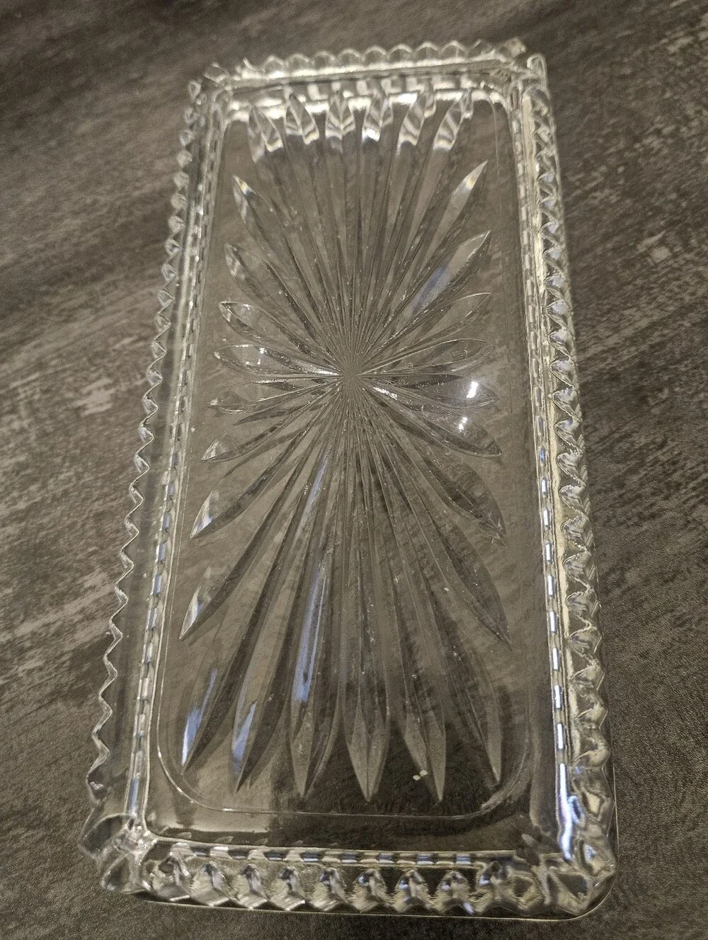 3 VTG Clear Pressed Glass Starburst Rectangular Trinket Dishes / Relish Trays